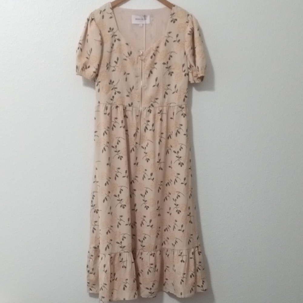JessaKae Cream Floral Midi Dress